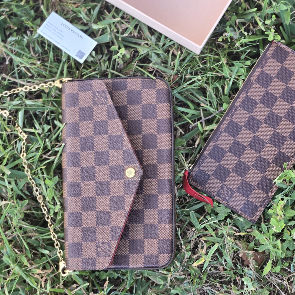 Louis Vuitton Brown Checkered Wallet and Clutch Set